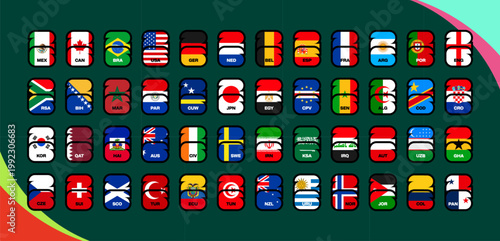 Global Football 2026 Teams Represented by Stylized Number 26 Flags for Sports Tournament Promotion