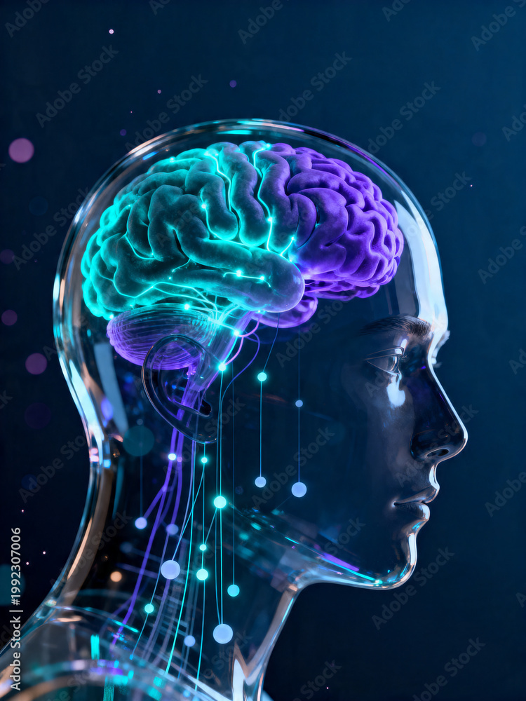 Obraz premium human brain anatomy abstract blue background with circles ai infographics Brain cells