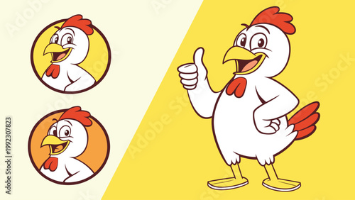 Vector illustration of a happy chicken mascot giving a thumbs up gesture with character, illustration
