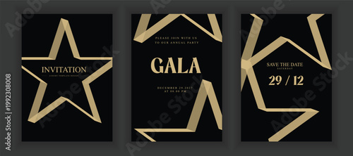 Gala Luxury Black and Gold Invitation Poster Set with Elegant Geometric Design, Premium Event Template Collection for Wedding, Party and Corporate Celebration