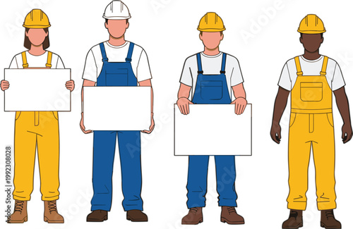 Diverse Professional Construction Workers and Industrial Technicians Wearing Safety Helmets