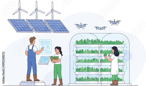 Sustainable farming, eco friendly agriculture, green technology, renewable energy vector