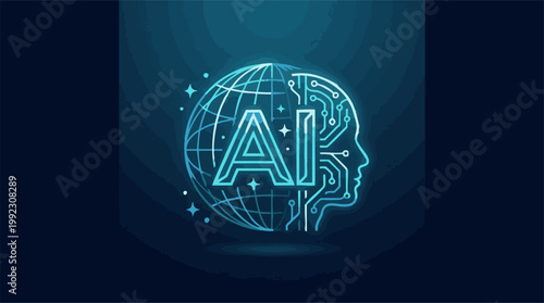 Artificial Intelligence global network with human mind and technology concept