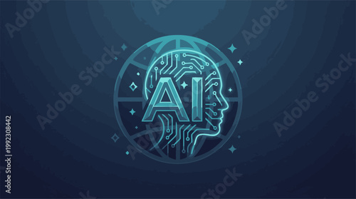Global Artificial Intelligence concept with human head and circuit board
