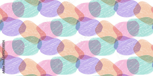 Seamless pattern with chalk stains and abstract organic shapes. Pastel hand drawn texture with risograph print effect for textile or wallpaper. Vector illustration
