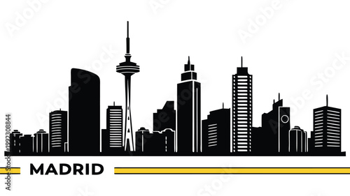 Vector illustration of madrid city skyline silhouette with silhouette architecture building landmark