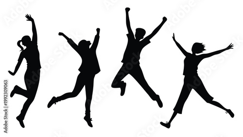 Vector illustration of happy people silhouette collection jumping for joy with silhouette, celebration