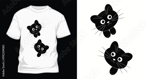 Cute little cat vector design, cute cat face for t shirt, cute cat illustration, black cat head, cat character.