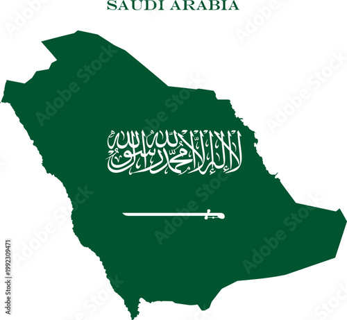 Schilderij op canvas Saudi Arabia Map Flag Middle East National Vector Outline Country