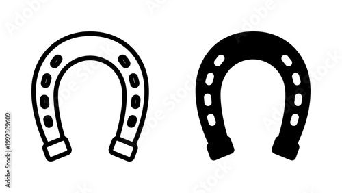 Lucky Horseshoe Icon Set in Black Outline and Solid Style