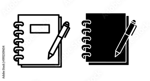 Spiral Notebook and Pen Icon Set