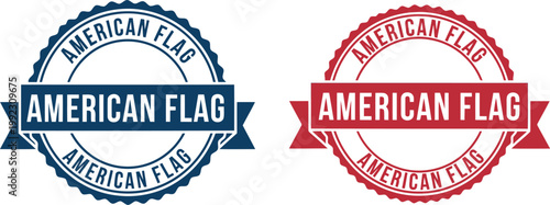 American Flag Seal Badges for 4th of July and Independence Day Patriotic Designs, Red and Blue Vector Set