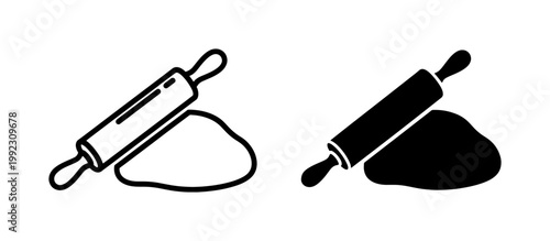 Rolling pin and dough icon set for bakery design