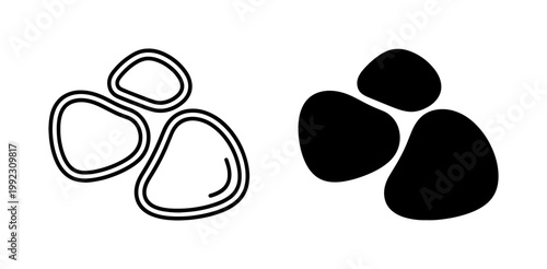 Pebble stone line and silhouette icon set