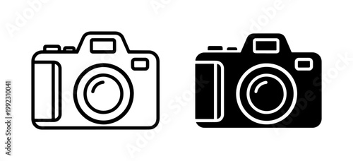Digital DSLR Camera Icon Set in Outline and Solid Style