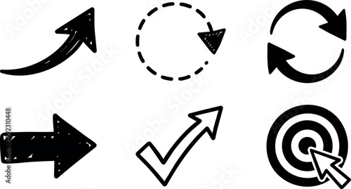 Black arrows with check mark and target cursor in vector art