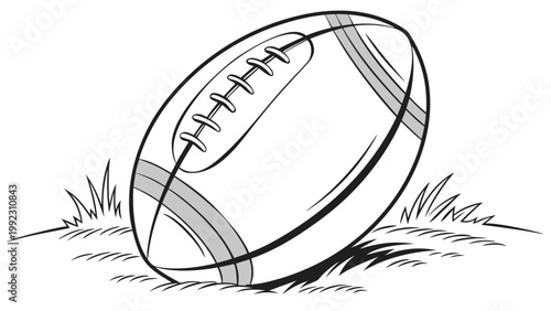 Vector illustration of an american football on a grass field with football american equipment activity