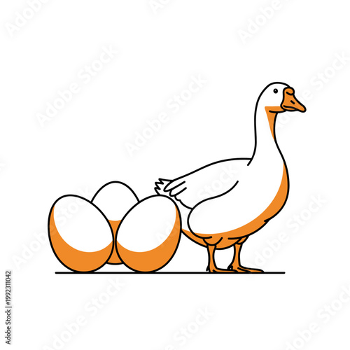 Goose with eggs farm poultry agriculture concept minimal isolated