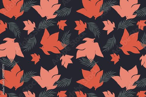 Elegant black and blush floral seamless pattern combining bold contrast and delicate pastels, perfect for wedding stationery, fashion textiles, luxury packaging, and sophisticated wallpaper designs.