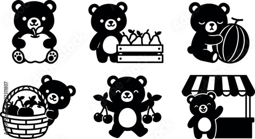 Cute bear with fruits in various poses