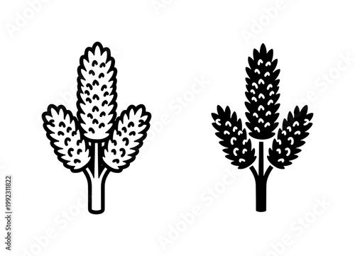 Wheat ear grain icon set in black outline and solid style