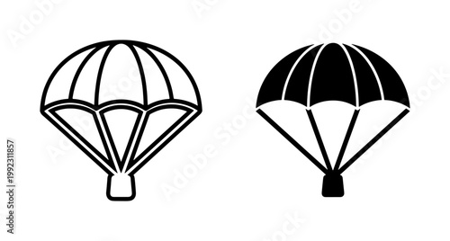Parachute line and silhouette icon set isolated on white