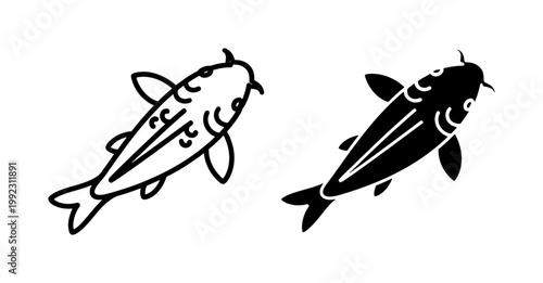 Japanese Koi Carp Fish Minimalist Black Line Art Silhouette
