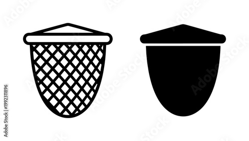 Fishing Landing Net Icon Set in Outline and Glyph Style