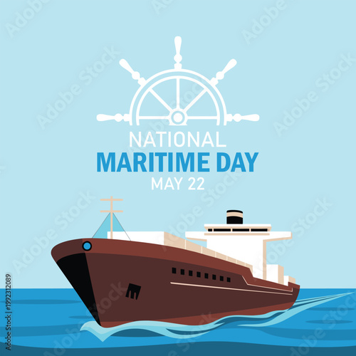 World maritime day background with big ship on ocean and anchor.