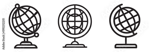 Three globe vector illustrations in flat design