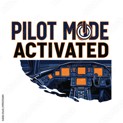 Pilot mode activated on airplane cockpit control panel with orange screens design