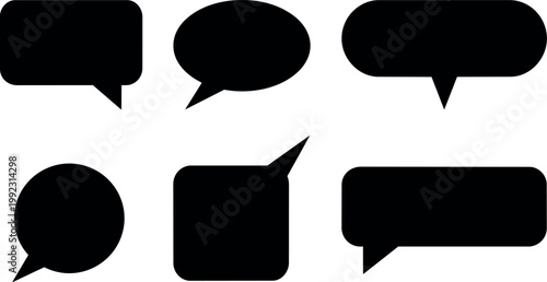 Black speech bubbles set with varied shapes in vector art