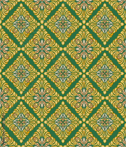 Damask seamless pattern with golden leaves element, vintage and luxury, vector illustration elegance for textile, wall paper, curtains, bedding, carpet, cushion cover, upholstery fabric, decoration