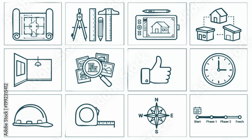 Architecture, Construction, and Real Estate Line Icons Vector Set