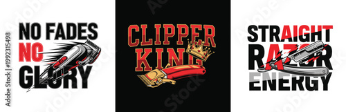 Barber logos with razor and text on white and black background design