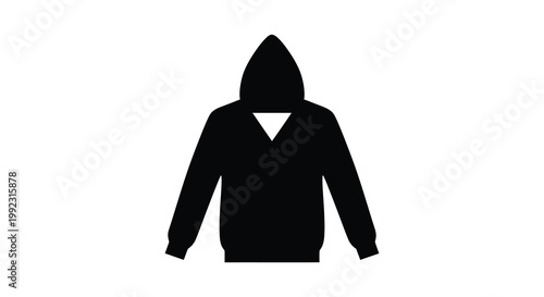 A stark solid black silhouette of a person wearing a hooded sweatshirt facing forward against white background silhouette