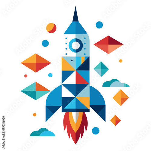 Colorful Rocket Launch Illustration: A vibrant and dynamic illustration of a rocket ship blasting off, showcasing a futuristic and innovative design. 