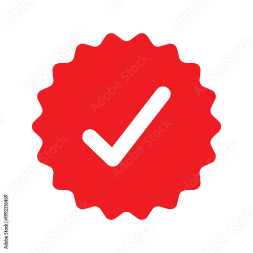 Red circle tick - alert confirmation, accepted symbol.