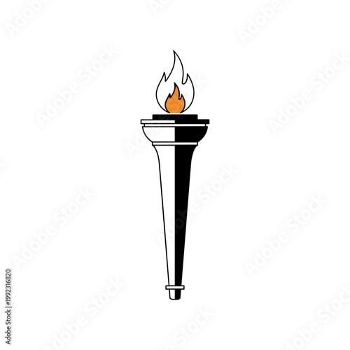 Burning torch flame minimal line art fire symbol isolated