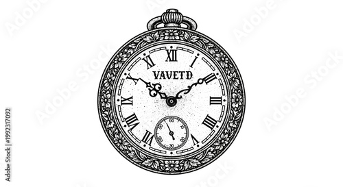 Vintage pocket watch with roman numerals and ornate details on white background classic timepiece