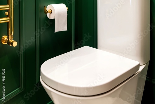 Modern Toilet Design in a Stylish Bathroom With Green Walls and Golden Fixtures