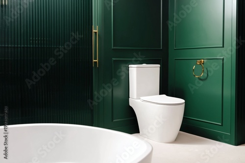 Modern Toilet Design in a Stylish Bathroom With Green Walls and Golden Fixtures