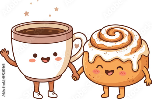best friends forever coffee and donut vector illustration flat design