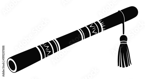 A striking black silhouette depicts a traditional pan flute with decorative bands and a tassel silhouette high quality professional