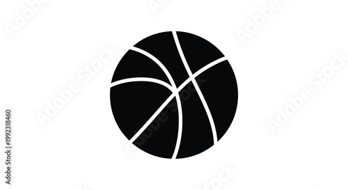 A stark black silhouette of a basketball with prominent panel lines against a plain white background silhouette high quality