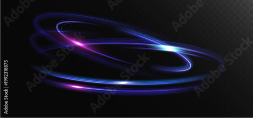 Bright Blue Light Trail Curve Motion Speed Effect Abstract Flow Isolated on Transparent Background
