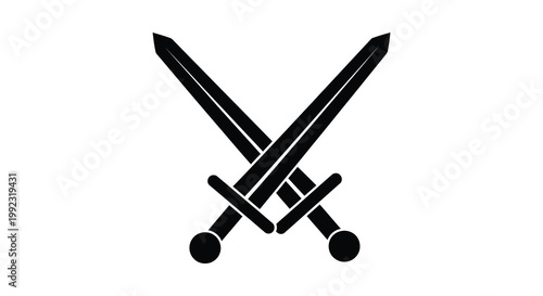 Two crossed swords are depicted in a stark black design creating a bold and dramatic silhouette high quality professional