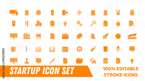A set of editable stroke icons for startup businesses and entrepreneurs