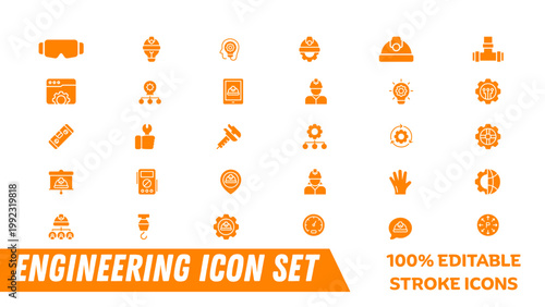 A set of editable engineering icons in a modern flat design style