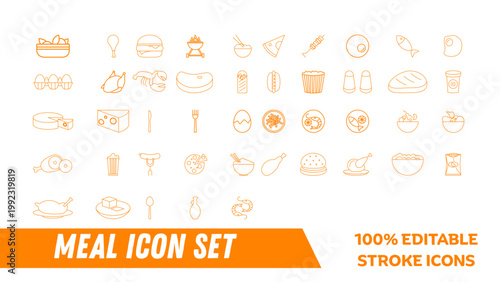 A set of editable meal icons in a flat design style